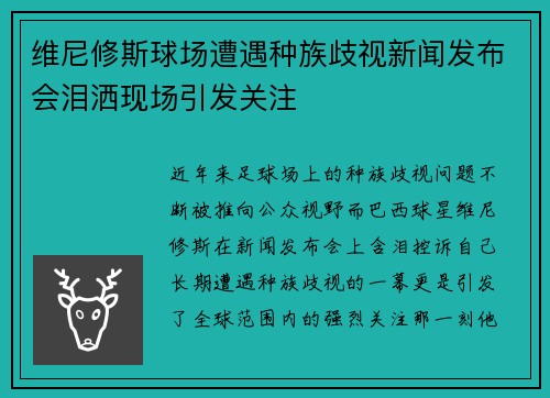 维尼修斯球场遭遇种族歧视新闻发布会泪洒现场引发关注